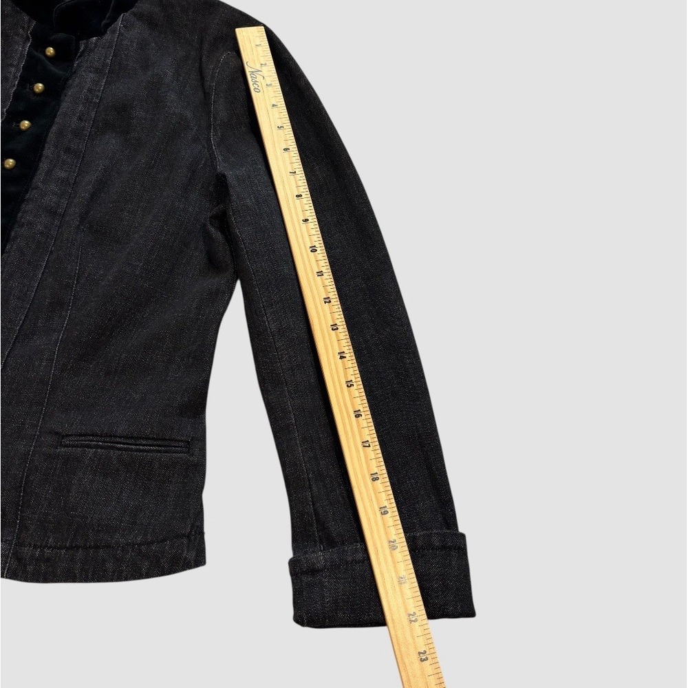 Lauren Jeans Co Ralph Lauren Women's Large Black Denim Jacket Velvet Trim - Picture 6 of 10